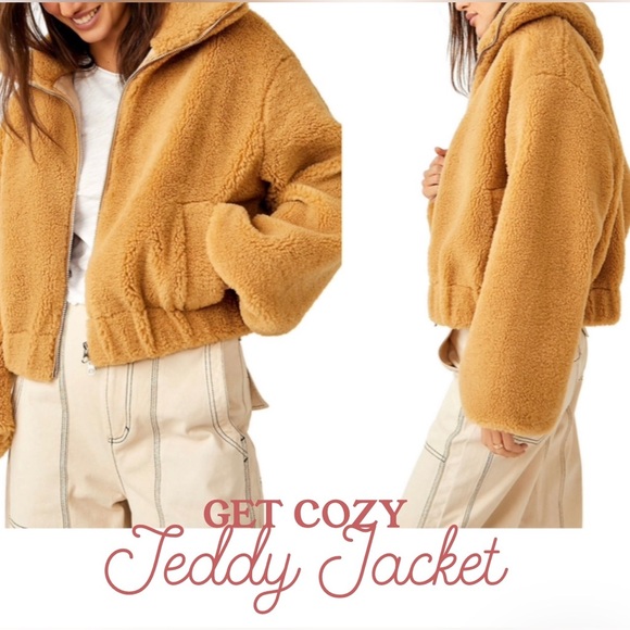 Free People Get Cozy Teddy Jacket ✨ Camel Size Medium | tan neutral zipper - Picture 16 of 16